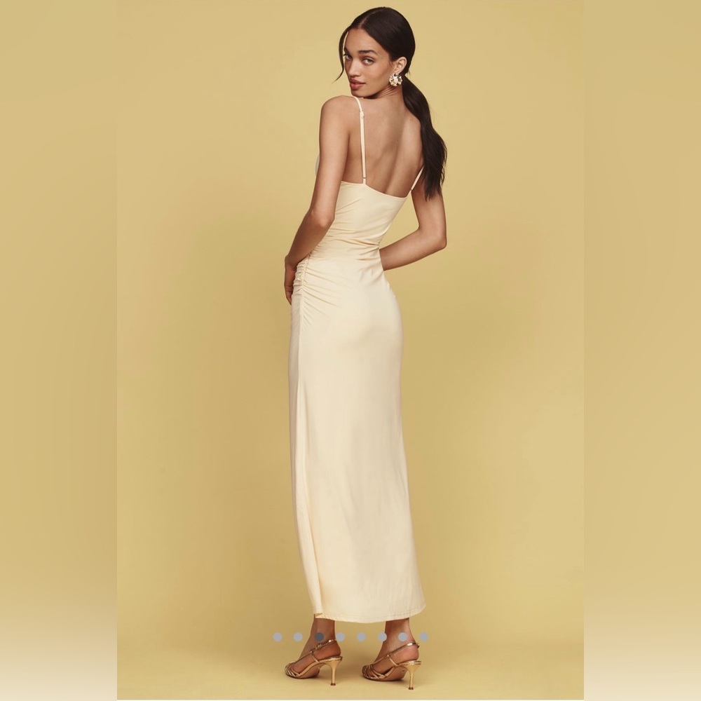 NIA Anthropologie Ina Ruched Cowl Butter Yellow Event Wedding Guest Dress Spring - Picture 4 of 11